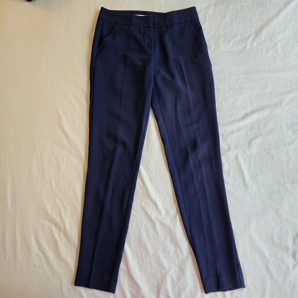 Trina Turk Pleated Straight Leg Navy Trousers 00 Full Length